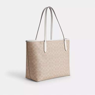 COACH City Tote Bag In Signature Canvas - Gold/Sand/Chalk image 2