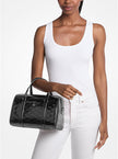 MICHAEL KORS Jet Set Medium Patent Logo Debossed Duffel Crossbody Bag - Black image 1