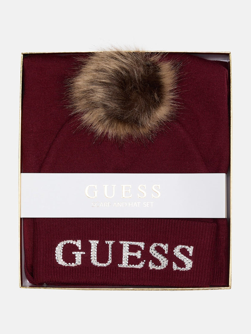 Guess Logo Hat And Scarf Gift Set - Red image 0