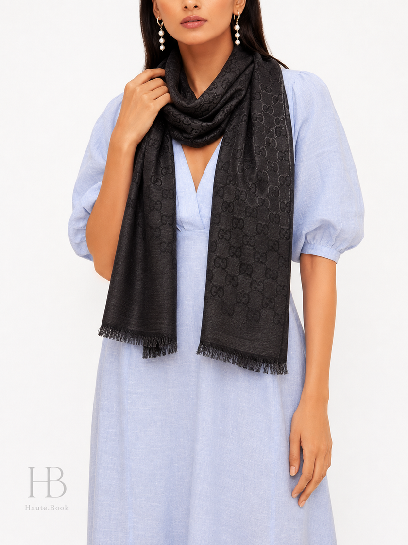 Gucci Logo Small Jacquard Wool & Silk-Blend Scarf
