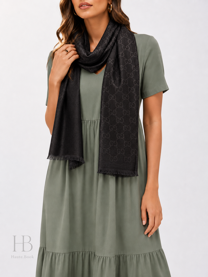 Gucci Logo Jacquard Wool & Silk-Blend Scarf