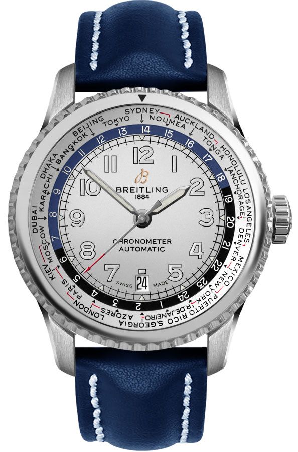 BREITLING Navitimer Aviator 8 B35 Automatic Unitime 43 Blue Leather Men'S Watch Ab3521U0/G838-101X 1