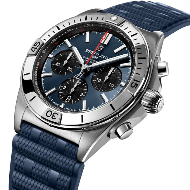 BREITLING Chronomat B01 42 Blue & Black Dial Steel Men'S Watch Ab0134101C1S1 2