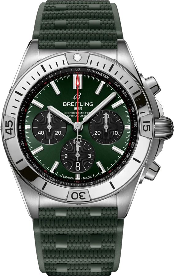 BREITLING Chronomat B01 42 Green Rubber Strap Men'S Watch Ab0134101L2S1 1