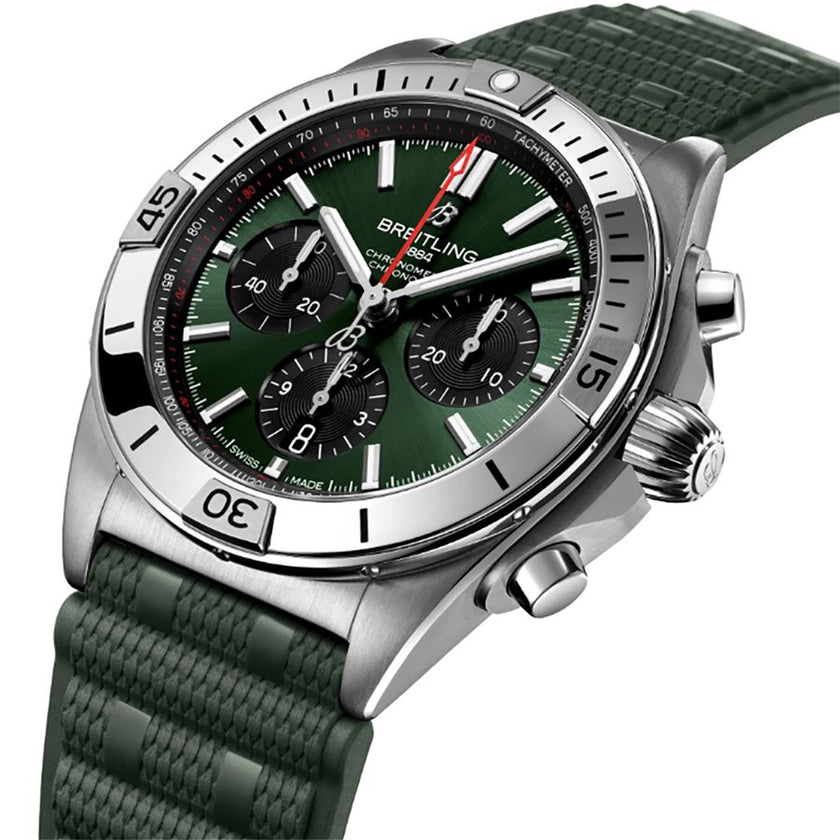 BREITLING Chronomat B01 42 Green Rubber Strap Men'S Watch Ab0134101L2S1 2