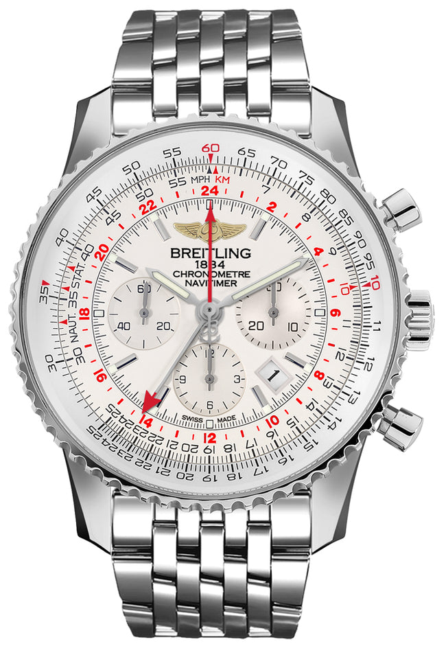 BREITLING Navitimer Gmt Silver Dial Chronograph Men'S Watch Ab0441211G1A1 1