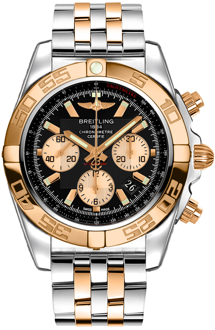 BREITLING Chronomat 44 Black Dial Solid 18K Rose Gold & Steel Men'S Watch Cb0110121B1C1 1