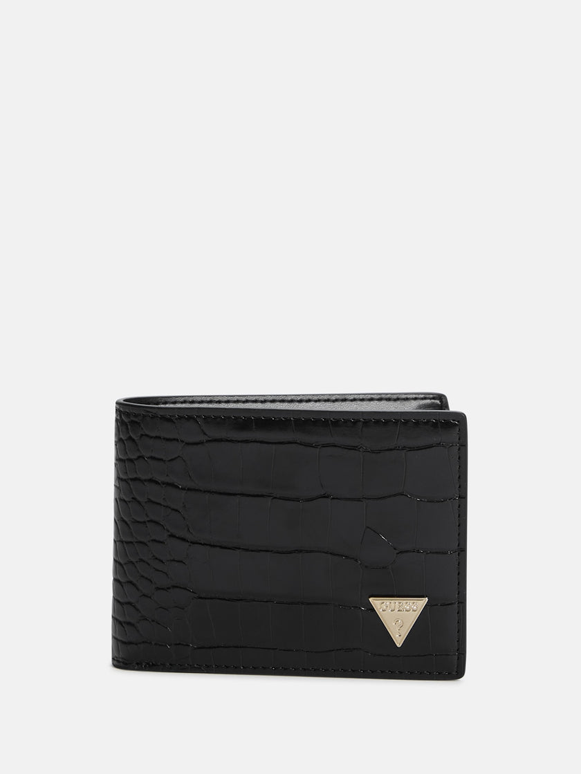 Guess Croc-Embossed Bifold Wallet - Black image 0