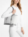 MICHAEL KORS  Jet Set Travel Small Metallic Logo Top-Zip Tote Bag - Silver image 1