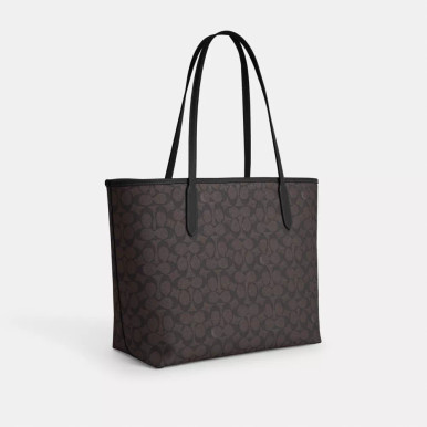 COACH City Tote Bag In Signature Canvas - Gold/Walnut/Black image 1