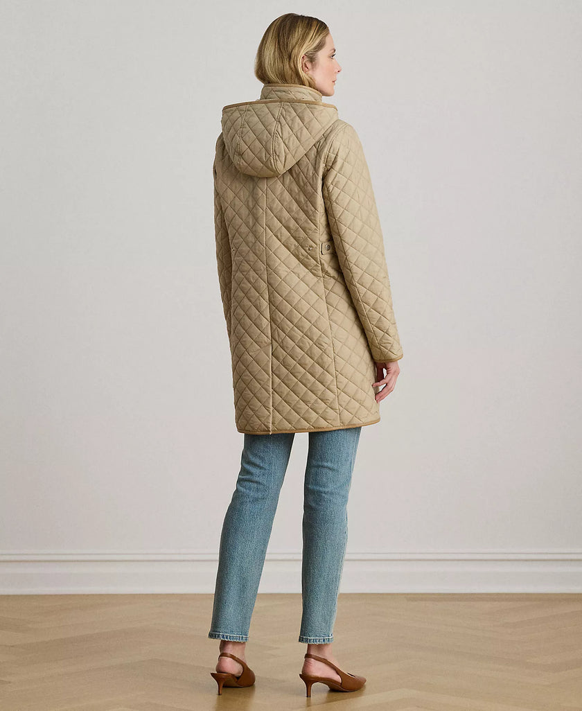 [AT DELHI] LAUREN RALPH LAUREN Womens Hooded Quilted Faux-Suede-Trim Coat - New Birch image 2