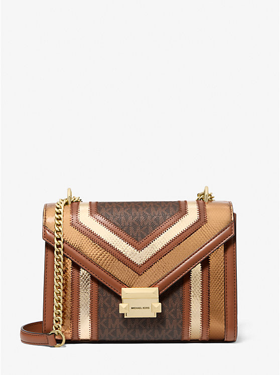 MICHAEL KORS  Whitney Medium Signature Logo and Metallic Shoulder Bag - Luggage Multi image 0