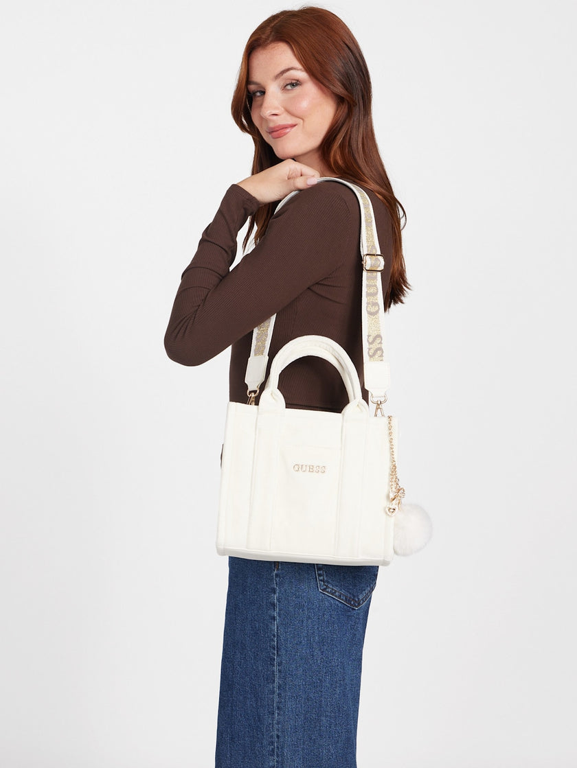 Guess Holly Velvet Mini Tote - Off-White image 1
