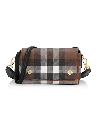 BURBERRY Check & Leather Crossbody Bag - Dark Birch Brown image 4