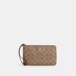 COACH  Large Corner Zip Wristlet In Signature Canvas - Gold/Tan/Brown image 0