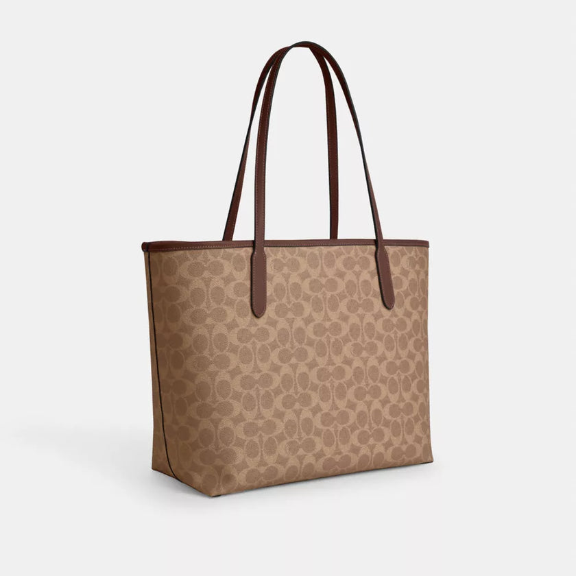COACH City Tote Bag In Signature Canvas - Gold/Tan/Brown image 2