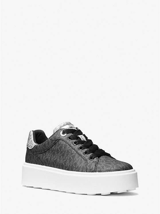 [AT DELHI] MICHAEL KORS Romey Metallic Two-Tone Signature Logo Platform Sneaker - Black image 0