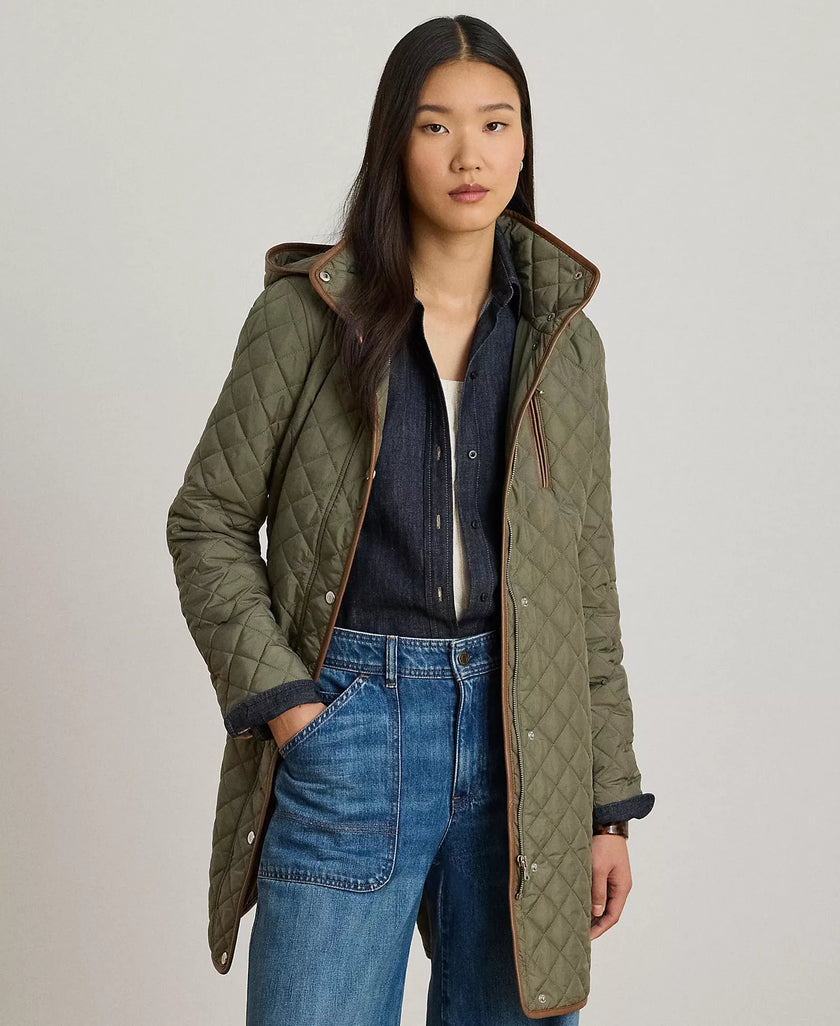 [ARRIVING] LAUREN RALPH LAUREN Womens Hooded Quilted Faux-Suede-Trim Coat - Green tea image 0