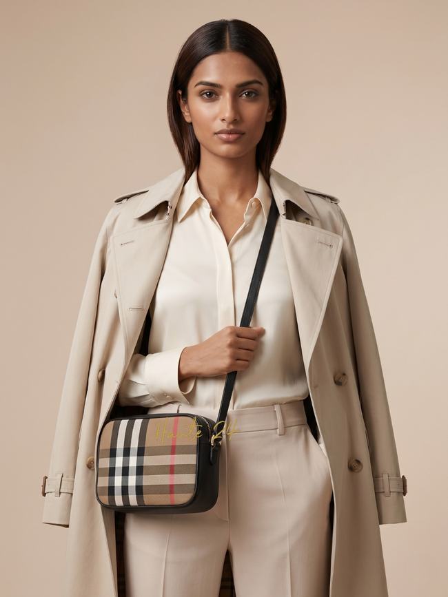 [AT DELHI] BURBERRY Check Small Camera Crossbody Shoulder Bag - Black image 0