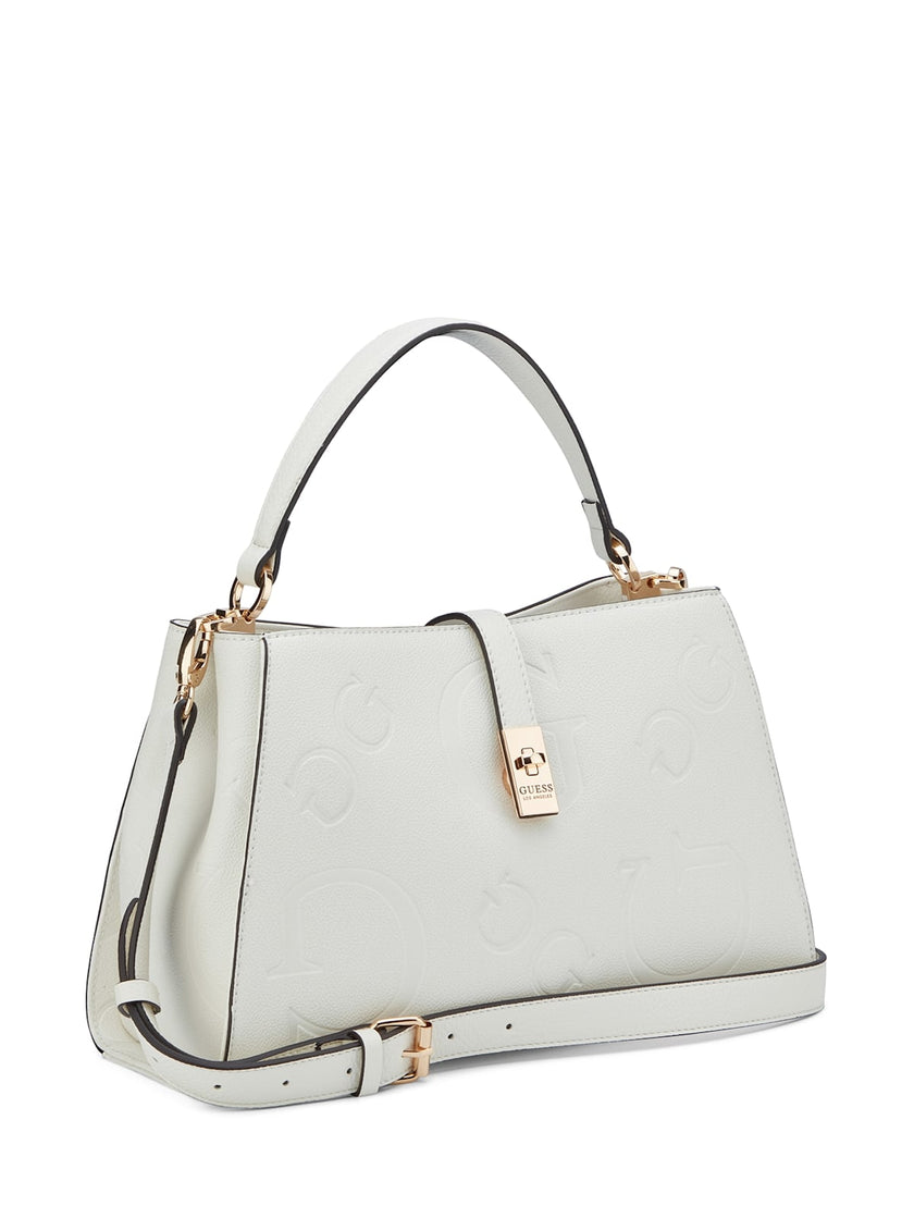 Guess Rudie Embossed Logo Satchel - Off-White image 1