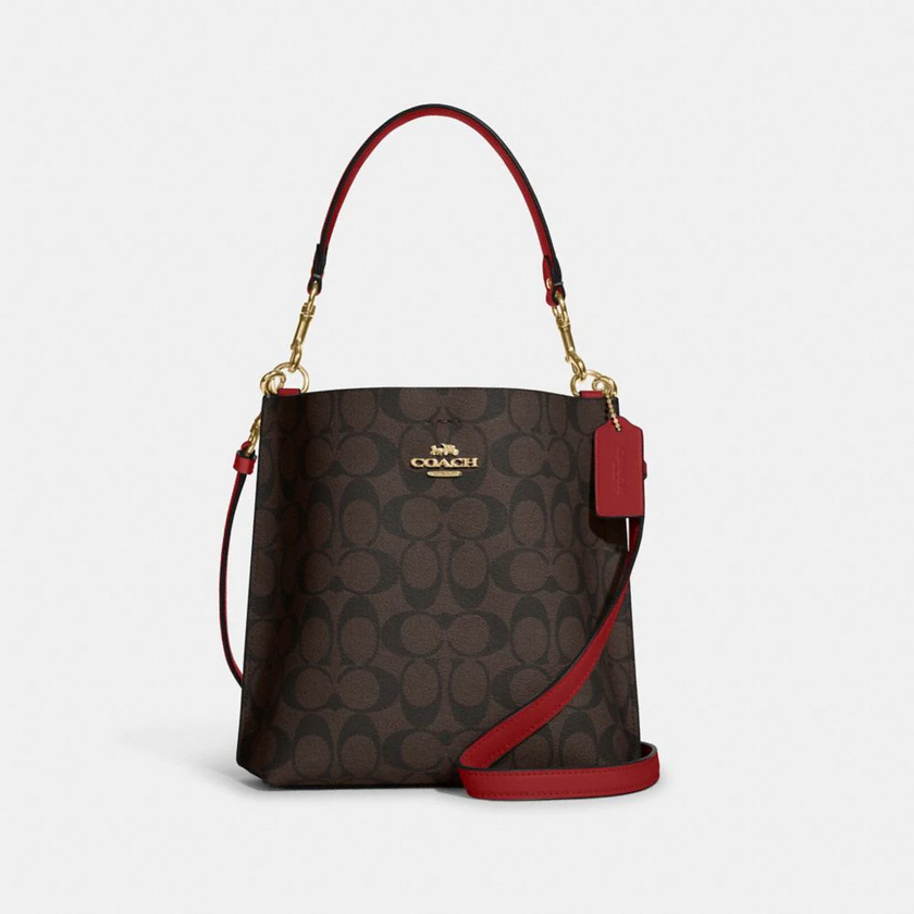COACH Mollie Bucket Bag 22 In Signature Canvas - Gold/Brown 1941 Red image