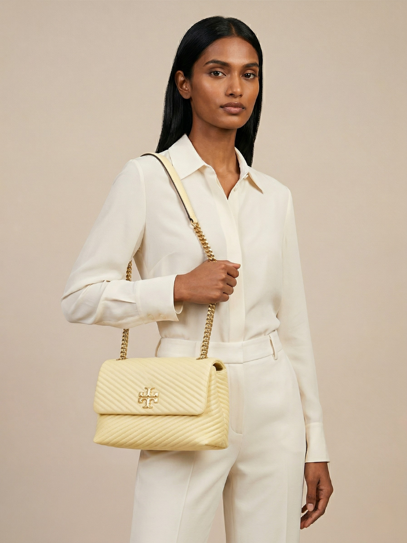 [AT DELHI] TORY BURCH Small Kira Moto Quilt Convertible Shoulder Bag - Lemon Color image 0