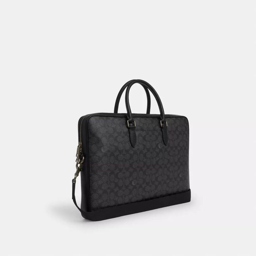 COACH Ethan Large Brief In Signature Canvas - Gunmetal/Charcoal/Black