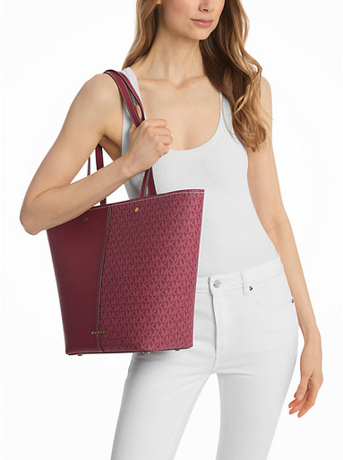 MICHAEL KORS Flora Large Signature Logo and Leather Tote Bag - Mulberry image 1