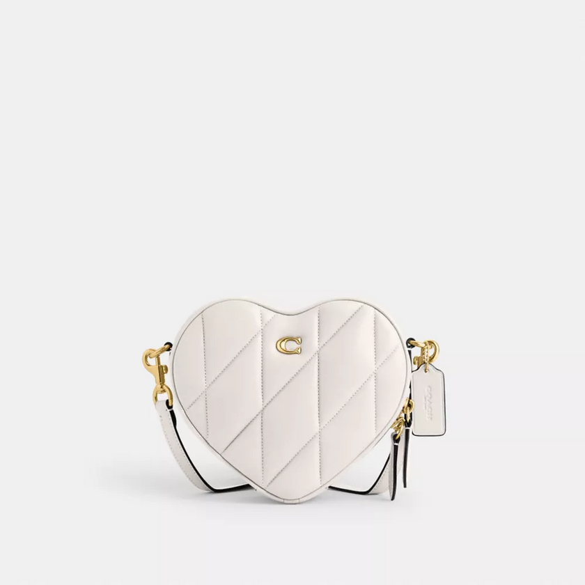 COACH Heart Crossbody Bag With Quilting - Brass/Chalk image