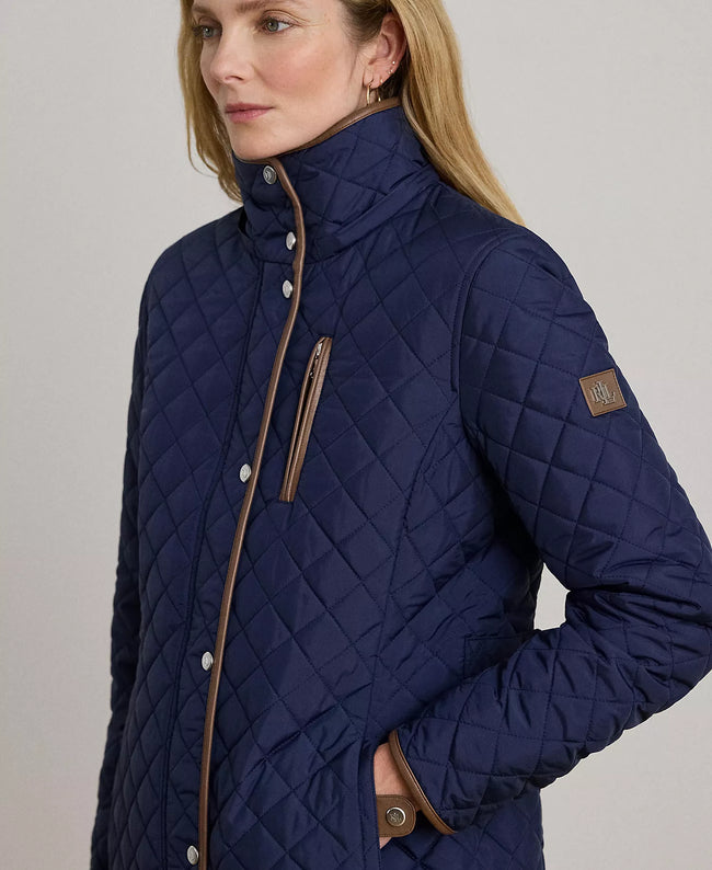 [AT DELHI] LAUREN RALPH LAUREN Womens Hooded Quilted Faux-Suede-Trim Coat - Summer Navy image 1