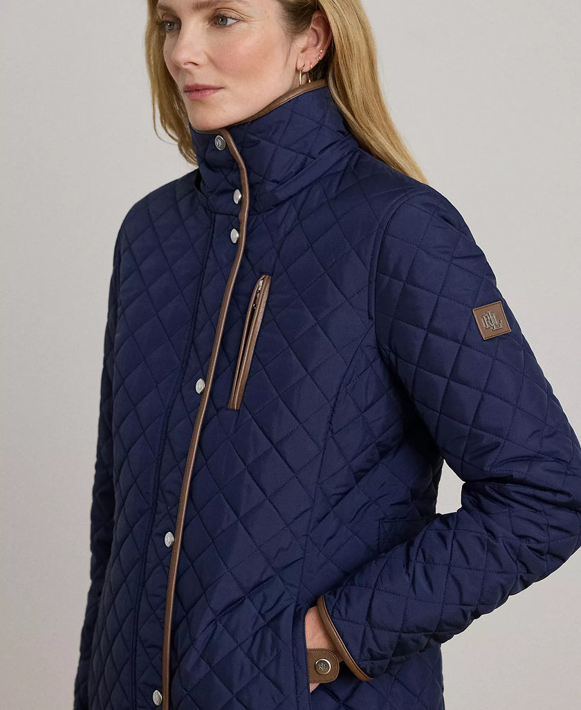 [AT DELHI] LAUREN RALPH LAUREN Womens Hooded Quilted Faux-Suede-Trim Coat - Summer Navy image 1