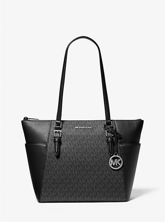 MICHAEL KORS Charlotte Large Logo and Leather Top-Zip Tote Bag - Black image 0