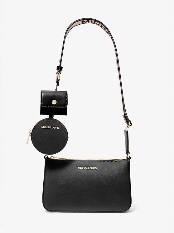 MICHAEL KORS Jet Set Saffiano Leather Crossbody Bag with Case for Apple Airpods Pro - Black image 0