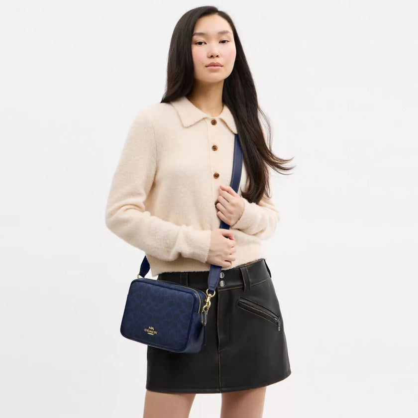 COACH Carey Crossbody Bag In Signature Canvas - Gold/Navy