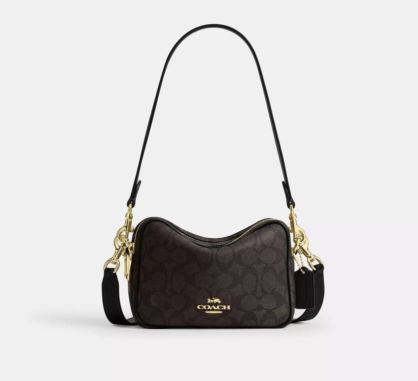 COACH Mini Carey Crossbody Bag In Signature Canvas - Silver/Sand/Taupe
