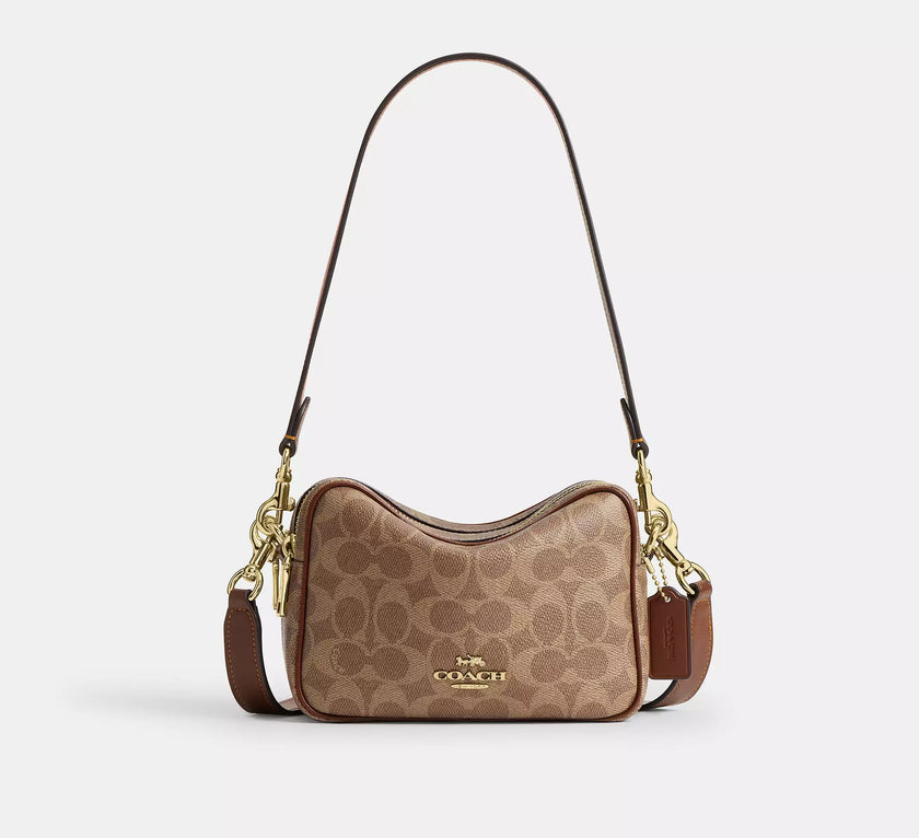 COACH Mini Carey Crossbody Bag In Signature Canvas - Silver/Sand/Taupe