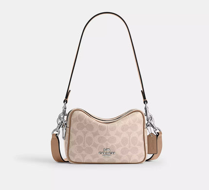 COACH Mini Carey Crossbody Bag In Signature Canvas - Silver/Sand/Taupe