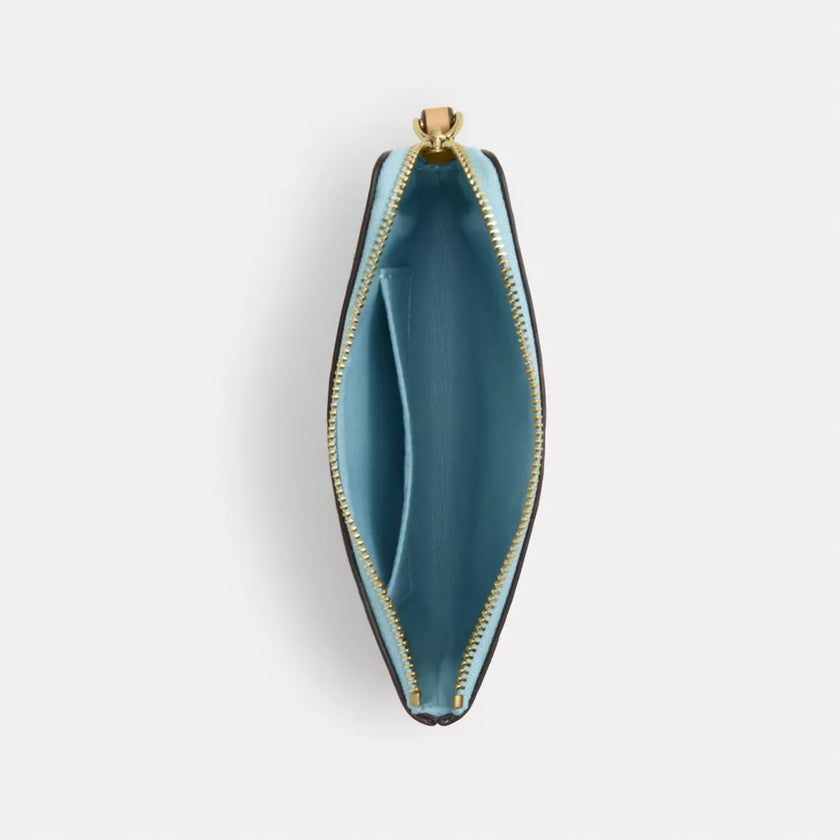 COACH Corner Zip Wristlet In Signature Leather - Gold/Light Blue