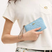COACH Corner Zip Wristlet In Signature Leather - Gold/Light Blue