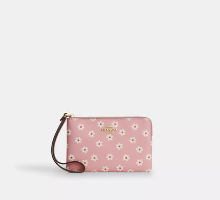 [At India] COACH Corner Zip Wristlet With Floral Print - Pink Multi