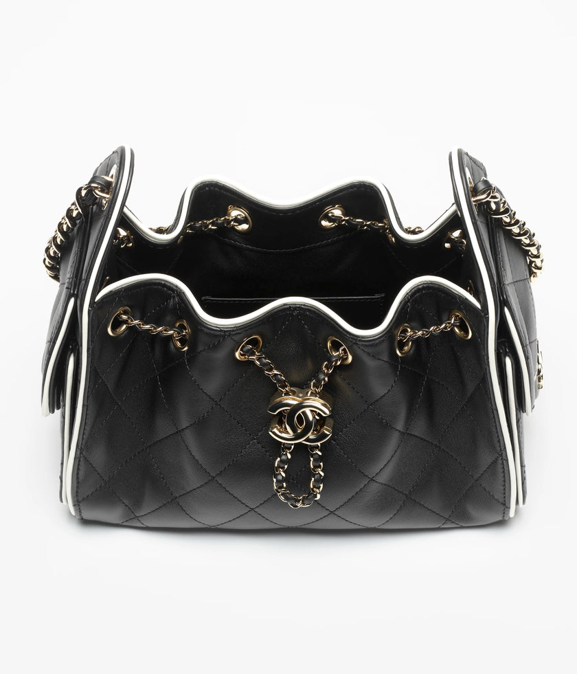 CHANEL 25 Mini Bag Black/ White Calfskin Gold Hardware