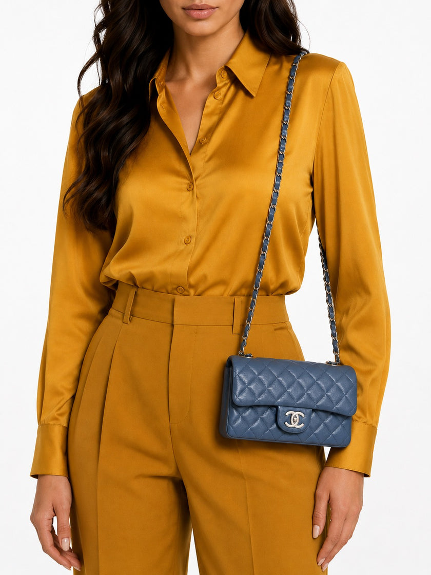 CHANEL Quilted Mini Rectangular Blue Caviar Silver Hardware