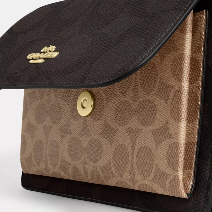 COACH Klare Crossbody Bag In Blocked Signature Canvas - Gold/Walnut/Tan image 4