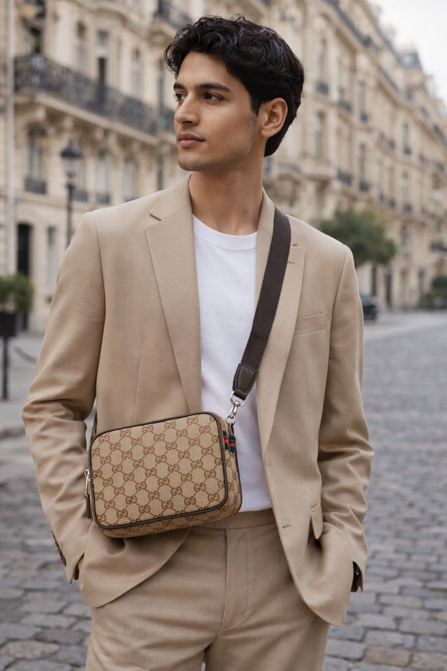[AT DELHI] GUCCI Men's Brown Gg Mini Crossbody Bag image 0
