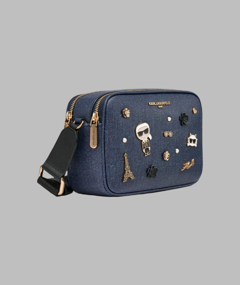 KARL LAGERFELD Maybelle Denim Crossbody With Pins - Denim Color Blue image 1