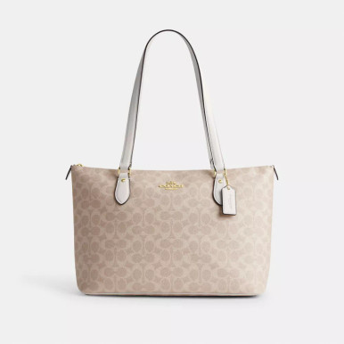 COACH Gallery Tote Bag In Signature Canvas - Gold/Sand/Chalk image 3
