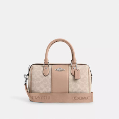COACH Rowan Satchel Bag In Signature Canvas - Silver/Sand/Taupe image 3