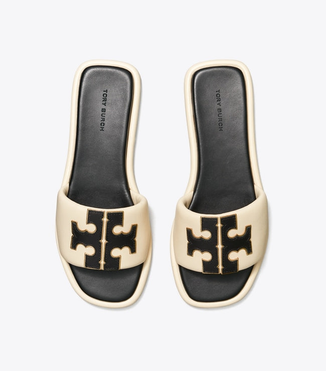 TORY BURCH Double T Sport Slide - New Cream / Perfect Black / Gold image 1