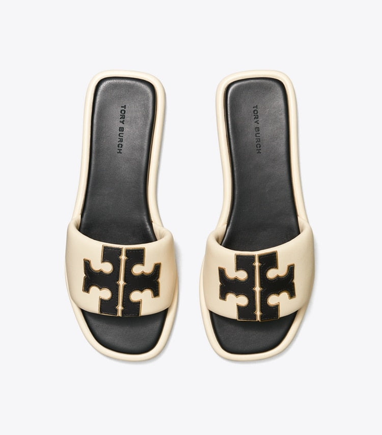 TORY BURCH Double T Sport Slide - New Cream / Perfect Black / Gold image 1