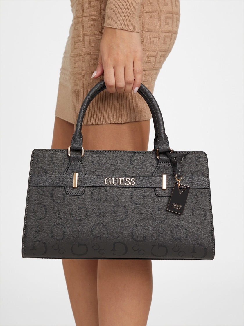 Guess Eldoria Enlarged Logo Satchel - Black image 1